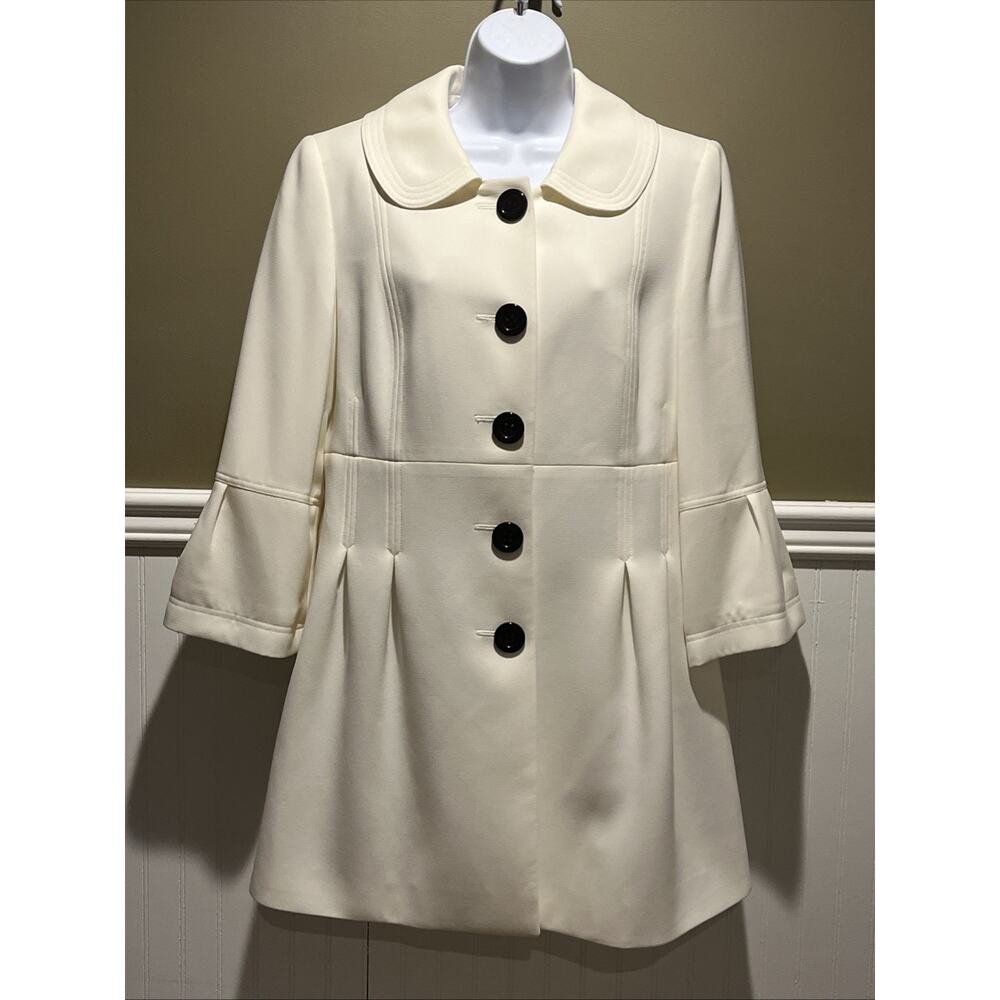 Tahari Womens 10P Ivory Cream Bell Sleeve Fitted Jacket Petite Cream Buttons